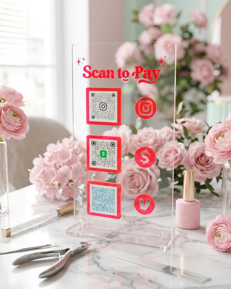 Custom QR Code Table Sign | 3D Acrylic Social Media Display | Scan Me ...