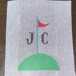Needlepoint Golf Personalized Luggage Tag or bag charm, grandmillenial, great beginner project, 18 mesh canvas