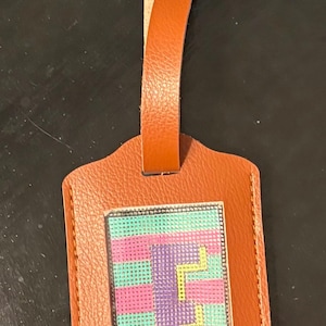Self Finishing needlepoint luggage tag, name or initials, tag is included