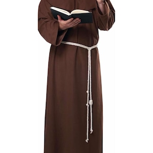 Medieval Monk Robe Costume: Hooded Friar Outfit with Rope Belt