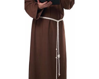 Traje de monje medieval: traje de fraile con capucha y cinturón de cuerda