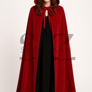 Red Hooded Cloak Full Length Cape with Hood | Adult Costume for Halloween, Cosplay, Renaissance, Witch, Vampire | Size Chart Included