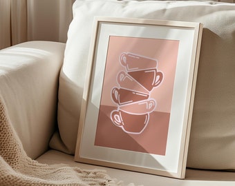Art print coffee download, art print coffee cups, printable coffee wall art, poster espresso cups, gift for coffee lovers, wall decor coffee