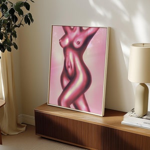 Impression abstraite de femmes rose, affiche abstraite de femmes, impression d'art de femmes abstraites, art mural moderne, affiche de femmes sans tissu, peinture du corps d'une femme