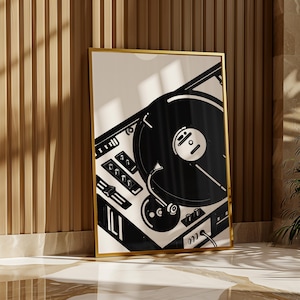 Vinyl Player Art Print Download Poster Record Player Poster Vintage Art Print DJ Set Retro Wall Decor Gift Music DJ booth Groovy Art