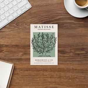 Henri Matisse arbre dessiné dos vert pastel, papier découpé art P43, carte postale inspirée de Matisse Cutout