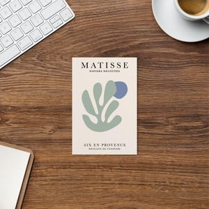 henri matisse bloem pastelgroen zon pastelblauw, papier decoupes kunst P52, matisse cutout's geïnspireerde ansichtkaart
