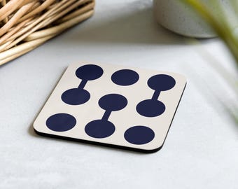 Posavasos de la exposición Bauhaus con círculos azul oscuro conectados U32, Arte de la exposición Bauhaus, Impresión de la exposición Bauhaus, Posavasos inspirado en la Bauhaus