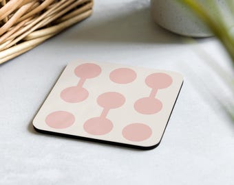 Posavasos de la exposición Bauhaus con círculos rosa pastel conectados U31, Arte de la exposición Bauhaus, Impresión de la exposición Bauhaus, Posavasos inspirado en la Bauhaus