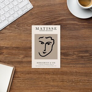 Henri Matisse visage dessiné dos beige, papier découpé art P25, carte postale inspirée de Matisse Cutout
