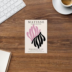 henri matisse deux fleurs rose noir, papier découpé art P15, carte postale inspirée de matisse cutout