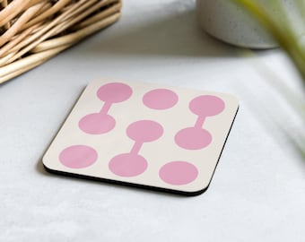 Posavasos de la exposición Bauhaus con círculos rosas conectados U30, Arte de la exposición Bauhaus, Impresión de la exposición Bauhaus, Posavasos inspirado en la Bauhaus