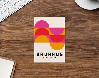 Postal de la exposición Bauhaus con ondas de colores brillantes, arte de la exposición Bauhaus BP13, decoración del hogar inspirada en la Bauhaus