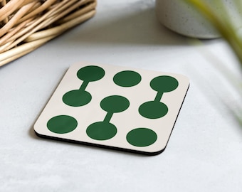 Posavasos de la exposición Bauhaus con círculos verde oscuro conectados U33, Arte de la exposición Bauhaus, Impresión de la exposición Bauhaus, Posavasos inspirado en la Bauhaus
