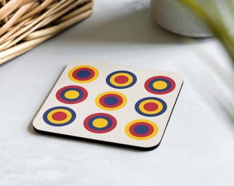 Posavasos de la exposición Bauhaus con círculos de colores oscuros U28, Arte de la exposición Bauhaus, Impresión de la exposición Bauhaus, Posavasos inspirado en la Bauhaus