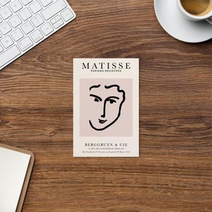 Henri Matisse visage dessiné dos rose, papier découpé art P24, carte postale inspirée de Matisse Cutout