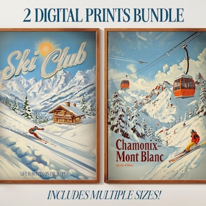 Vintage Ski Plakate Bündel | Digitale Ski Drucke | Berghütte Retro Dekor | Geschenk für Skifahrer & Ski-Liebhaber
