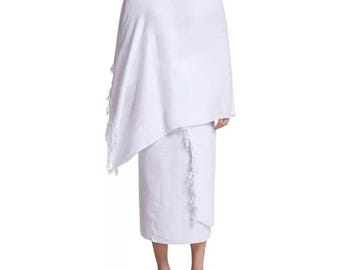 Hajj And Umrah Ehram/Ihram for Adult, Pure Towel Fabric White Long 2 PC Ahram Set, Muslims Pilgrimage Essentials, Less Pilgrimage Wear Mens