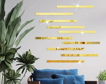 Glass Wall Decal Golden Mirror Strip - 8 Feet Long 0.75 Inch Width Mirror Trim - Shiny Decorative Home Décor - Strips for DIY Mirror Project