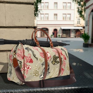 Womens Weekend Bag, Waterproof Travel Bag, Koi Fish Print, Travel Duffel Bag, Overnight Bag, Gym Bag, Carry-On Luggage, Gift for Travelers