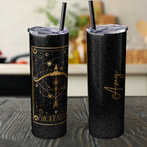 Personalized Zodiac Skinny Tumbler with Name, Horoscope Lovers Custom Cup, Astrology Tarot Cup with Straw, Reusable Travel Mug, 20oz