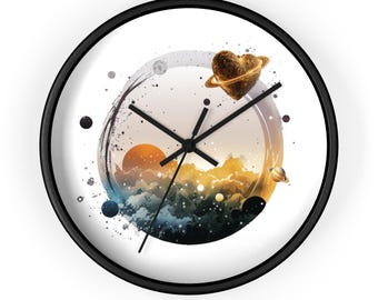 Celestial Landscape Wall Clock, Cosmic Decor, Planetary Home Accent, Perfect for Space Lovers, Unique Gift Idea, Outerspace Landscape Clock