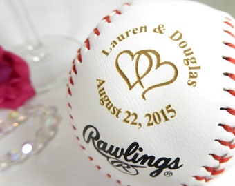 Custom Engraved Baseball, Boyfriend Gift Ideas, Bride Groom Gift, Anniversary Gift Ideas, Bridal Shower Ideas Keepsake Favors, Linked Hearts