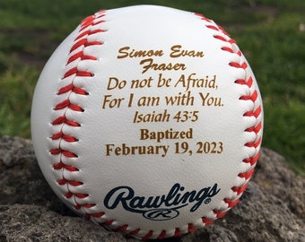 Personalized Custom Baptism Gift, First Holy Communion, Christening Keepsake, Baby Boy Dedication, Engraved Baseball  Engraved Godson Gift