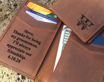 Personalized Groomsmen Gift, Slim Real Leather Bifold RFID Wallet with Custom Message, Thank You Gift, Groomsman Gift, Best Man Gift,