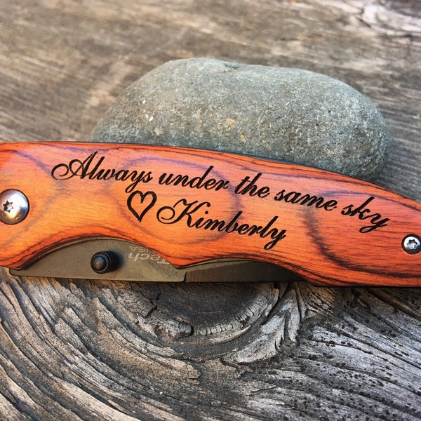 Personalized Long Distance Gift, Always Under The Same Sky, Engraved Pocket Knife, Husband Boyfriend Deployment Anniversary Gift, Grip