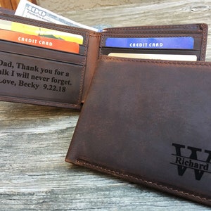 Father of the Bride Gift, Mens Rustic Leather BiFold Personalized Wallet, Father Daughter Gift, Custom Wedding Gift for Dads, RFID