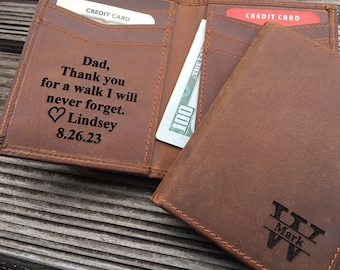 Personalized Father of Bride Gift from Daughter, RFID Slim Minimalist Leather Thin Bifold Wallet, Thanks for a walk I will never forget