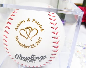 Custom Personalized Baseball, Baseball Wedding, Boyfriend, Bride Groom Gift, Anniversary Gift, Bridal Shower, Baseball Fans, Linked Hearts
