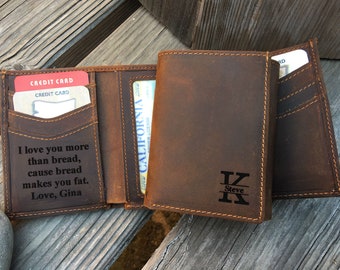 Men's Leather Trifold Wallet, RFID Personalized, Custom Boyfriend Gift, Husband, Anniversary, Christmas, Dads, Monogrammed, Last Initial