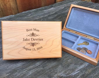 Engraved Valet Wood Box Personalized Groomsman Groomsmen Valet Case Best Man Usher Keepsake Wedding Party Gifts