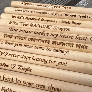 Engraved Drum Sticks Custom Message, Personalized Drumsticks, Gift for Drummer, Husband Dad Father's Day Boyfriend Gift bild 1