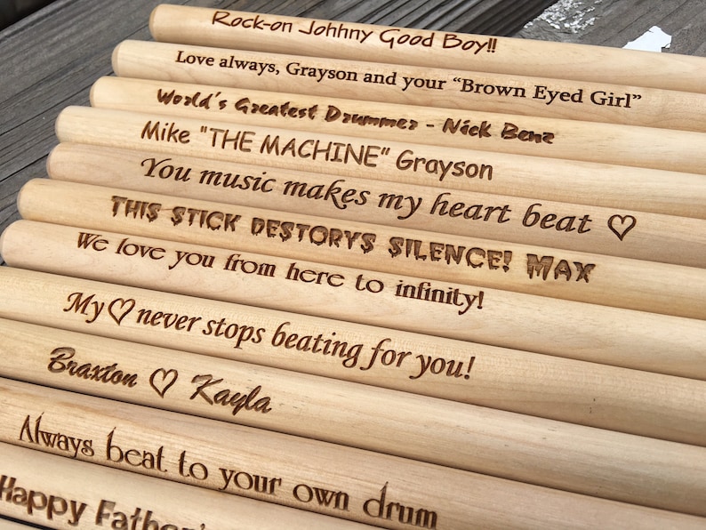 Engraved Drum Sticks Custom Message, Personalized Drumsticks, Gift for Drummer, Husband Dad Father's Day Boyfriend Gift bild 1