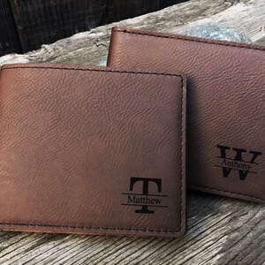 Monogrammed Men's Wallet, Custom Boyfriend Gift, Husband Gift, Anniversary Gift, Christmas Gift, Father's Day Gift, Last Initial, Brown image 3