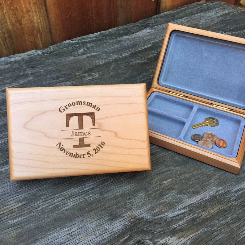 Personalized Mens Wood Valet Box Best Man Gift Engraved Etsy