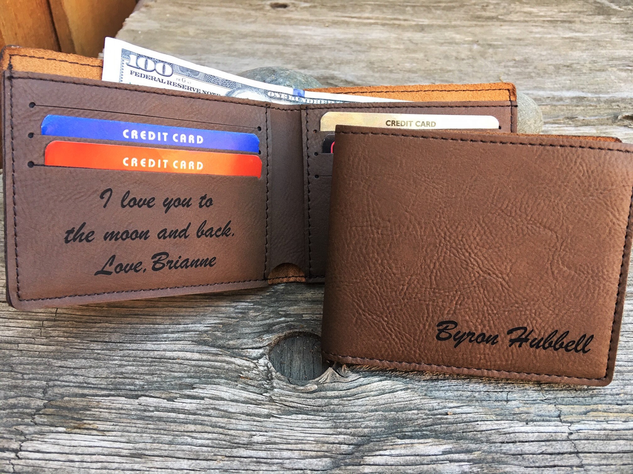 Personalized Genuine Leather Wallet - RFID Blocking, Gold Monogram Initials, Bifold Or Trifold, Gift For Him Or Her