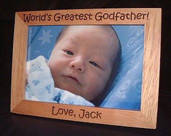 Personalized Engraved Frame World's Greatest Godfather, Engraved Baptism Gift, Godmother Gift, Godchild, Godparents Gift, 4x6
