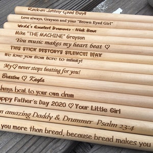 Engraved Drum Sticks Custom Message, Personalized Drumsticks, Gift for Drummer, Husband Dad Father's Day Boyfriend Gift bild 2