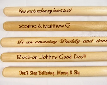 1 Pair Personalized Custom Engraved 16 Inch Wood Drumsticks 5A, Drummer Gifts, Drum Accessories, Drum Sticks