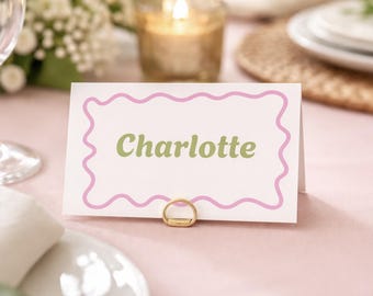 Pink & Green Dinner Party Place Card Template | Editable Name Cards (Digital Download)