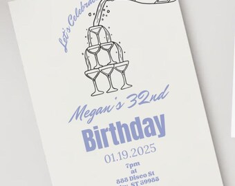 Editable Champagne Tower Birthday Invite