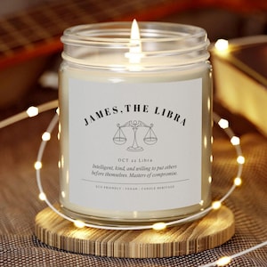Personalized Libra Zodiac Candle | Custom Astrology & Horoscope Gift | Zodiac Sign Scented Candle | Unique Birthdate Gift for Him or Her