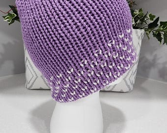 Purple with mini White hearts Beanie