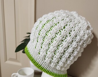 White/Keylime beanie