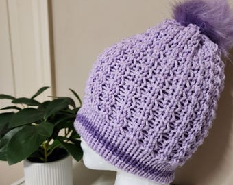 Purple Popcorn stitch beanie