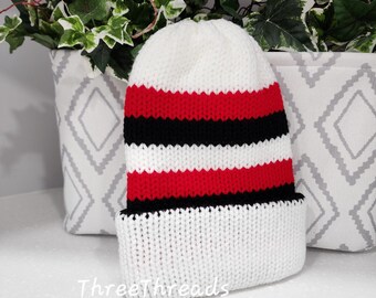 White- Red- Black Stripes Beanie